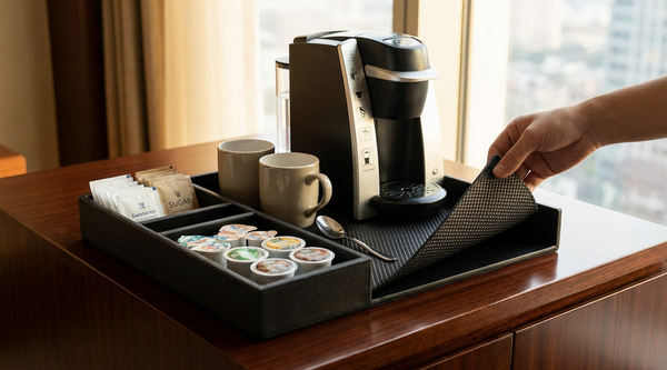 COFFEE COMPARTMENT TRAY W/ RUBBER MAT  - LEATHERETTE