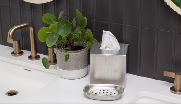 Boutique Tissue Box Cover - Brushed Stainless Steel