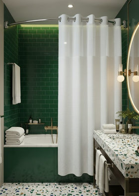 "Zero" Shower Curtain With Mesh Window & Removable Liner. 71" X 77" 100% Polyester